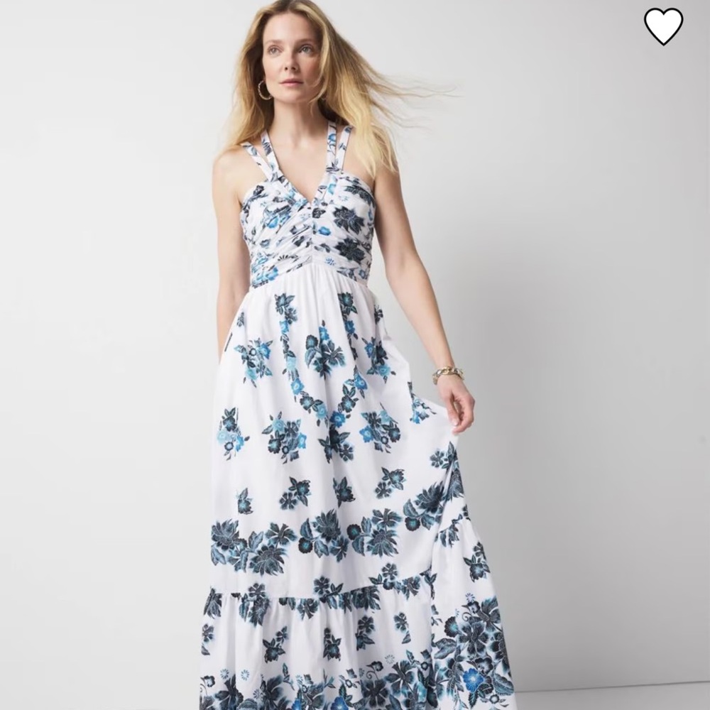 White House Black Market Strappy Floral Halter Maxi Dress